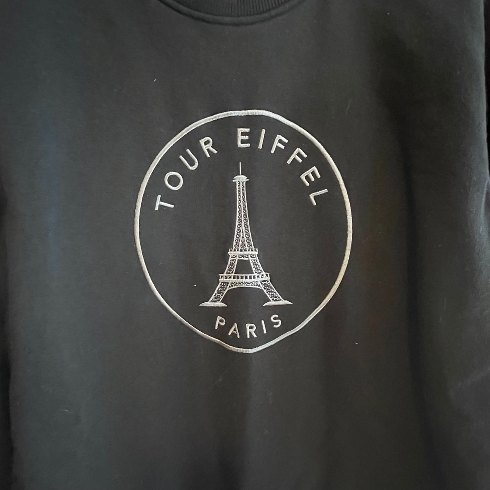Tour Eiffel Paris Graphic Sweatshirt Women's Size Medium Black Crewneck - Picture 5 of 7